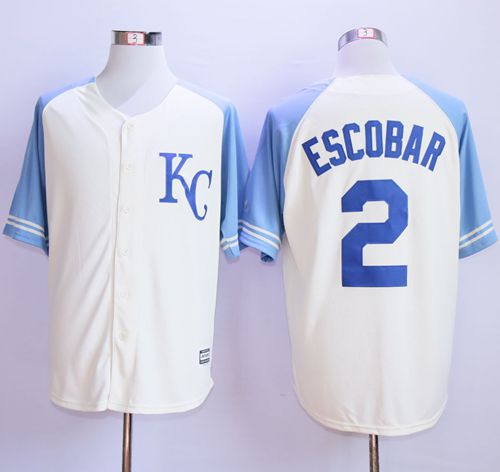 Royals #2 Alcides Escobar Cream Exclusive Vintage Stitched MLB Jersey - Click Image to Close